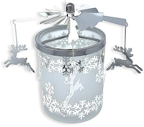 Reindeer Decor - Candle Spinner - Dangling Reindeer Spin Around Snowflake Candleholder - Spinner Turns from The Heat of The Candle - 5.5 H x 4.5 W