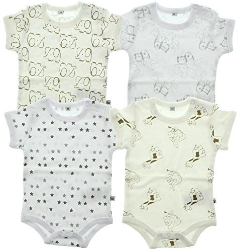 PIPPI Unisex Baby Body SS AO-printed (4-pack) Formender Body, White, 98