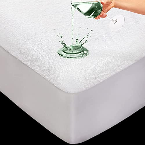 AmigoZone Extra Deep Waterproof Terry Towel Mattress Protector Topper Cover Non Noisey Fitted Sheet Mattress Protector - Single White