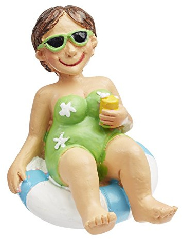 Polyresin Figur Urlauberin im Schwimmreif 5x4,5cm Frühling und Sommer badet gern