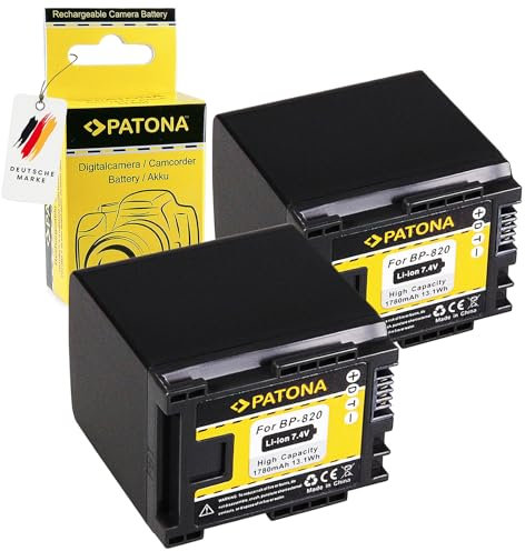 PATONA 2X BP-820 Akku 1780mAh Ersatzakku kompatibel mit Canon Camcorder XA10 XA20 XA30 LEGRIA G10 G20 G25 G26 G30 G40 GX10 HF M30 M31 M32 M40 M41 M300 M301 M306 M400 S10 S11 S20 S21 S200 BP820 BP 820