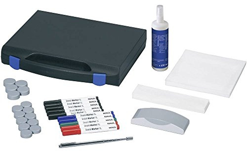 MAUL Whiteboard Zubehör Set schwarz blau grün rot komplett im Koffer | sofort startklar, übersichtlich verstaut, klare Schrift in 4 Farben, mühelos abwischbar, ideal für Büro Meeting Planung