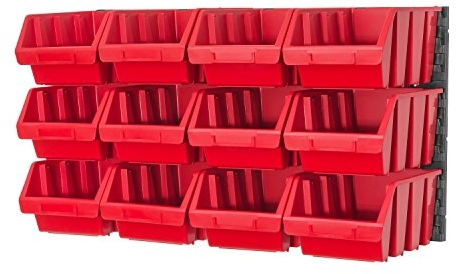 Prosperplast 14 teiliges Wandregal Lagerregal Regale inkl. Stapelboxen Gr. 3 rot Werkstatt
