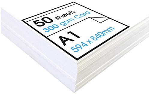 Artway Studio - A1 vit kartong - Idealisk för presentation, display, montering och kortmaterial - 300 gsm - A1 (50 ark)