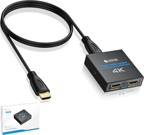 eSynic HDMI-Splitter, 4K/30HZ, 2-Wege-HDMI-Splitter, 1 Eingang, 2 Ausgänge, Typ C, HDMI-Splitter mit HDMI-Kabel, HDMI 1.4, Dual-Monitor, unterstützt 4K und Full HD, für HDTV, PS4, Blu-ray-Player