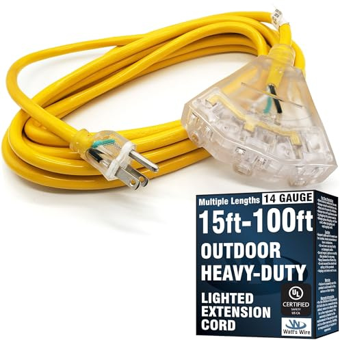25 ft Outdoor Extension Cord Waterproof - 14 Gauge Heavy Duty Extension Cord 25 ft - Lighted Outdoor Extension Cords with Multiple Outlets - Watts Wire - 25' Grounded - extensiones electricas