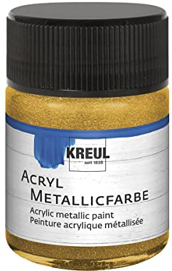KREUL 77571 - Acryl Metallicfarbe, 50 ml Glas in gold, glamouröse Acrylfarbe mit Metalliceffekt auf Wasserbasis, cremig deckend, schnelltrocknend und wasserfest