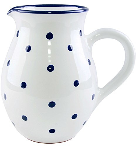 Brocca in ceramica bianca con pois blu scuro dipinti a mano, grande, 1,2 l