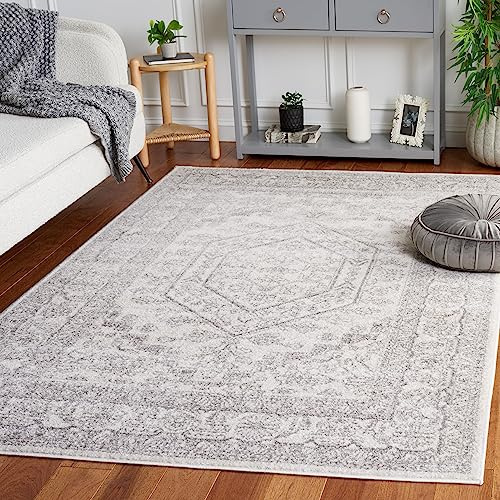 SAFAVIEH Traditionell Teppich für Wohnzimmer, Esszimmer, Schlafzimmer - Adirondack Collection, Kurzer Flor, Elfenbein und Silber, 122 X 183 cm | 1 cm Flor, Teppich für den Innenbereich, langlebig, kinder- und haustierfreundlich, Polypropylen-Fasern, Öko-Tex-zertifiziert