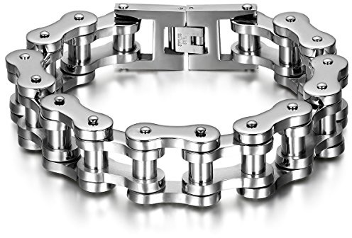 JewelryWe Men's Bike Chain Bracelet: Bold Chunky Stainless Steel Bicycle Link Wristband Biker Bracelets for Men