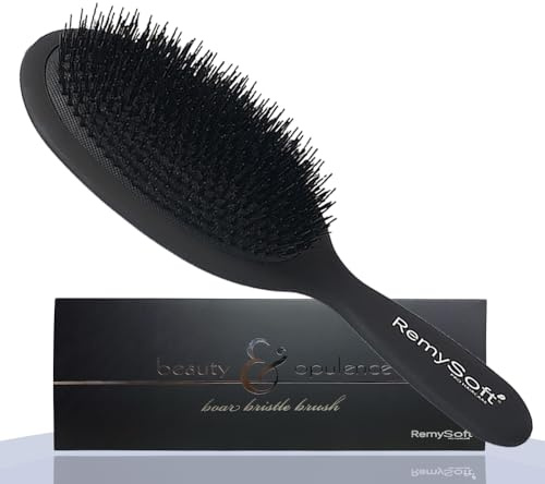 RemySoft Beauty & Opulence Boar Bristle Brush - Safe For Hair Extensions, Weaves and Wigs