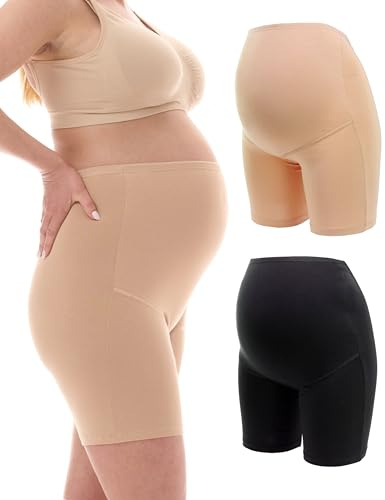 Herzmutter Culotte Maternité Coton - Shorty Culotte Grossesse - Anti Frottement Cuisse - sous-vêtements Maternité - Panty Femme Enceinte - OekoTex100-5020 (M, Beige-Noir)