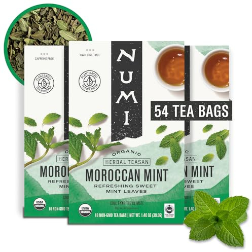 Numi Tea Organic Moroccan Mint Tea, 54 Herbal Tea Bags, Caffeine Free