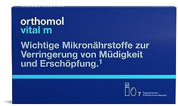 Orthomol Vital m für Männer - bei Müdigkeit - mit B-Vitaminen, Omega-3-Fettsäuren und Magnesium - Trinkampullen/Kapseln à 7 x Tagesportionen - Orangen-Geschmack