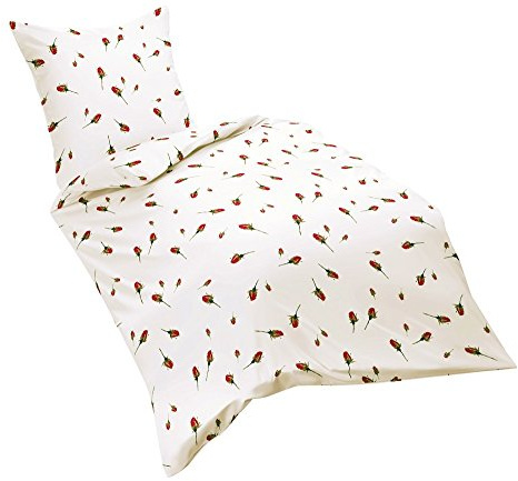 Kaeppel Mako Satin Bettwäsche 2 TLG. 155x220cm Rosen Rot Weiß Grün Knospen