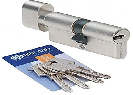 Bricard 15711 Cylindre Astral 2,9 en Laiton Nickelé 10 Pistons à bouton 30+30, Protections contre le perçage, et Le Crochetage