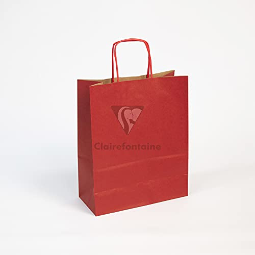 Clairefontaine 395702C Packung (mit 25 Geschenktaschen, Kraftpapier, 22 x 10 x 29 cm, ideal für Ihre Geschenke und Shopping) 25er Pack rot