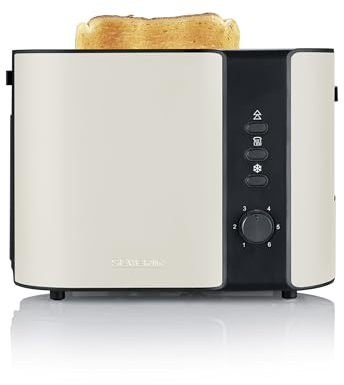 SEVERIN Grille-pain 2 tranches, 6 niveaux de dorage, centrage des tranches, chauffe viennoiserie, arrêt automatique, ramasse miettes, 800W, beige, AT 9576