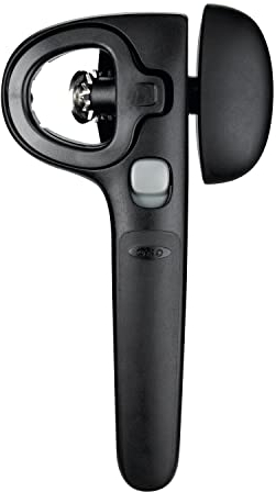 OXO Good Grips Locking Can Opener with Lid Catch Abrelatas con Cierre de Tapa, Acero Inoxidable, Negro, 1 EA