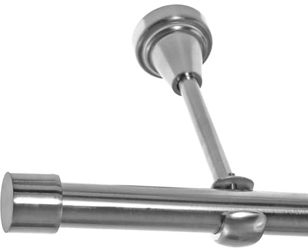BASIT Gardinenstange Edelstahllook 19mm 1-läufig Wand Decke 180cm lang H18 | Gardinenstangenset einläufig Wandmontage & Deckenmontage Metall Vorhangstange 120-600cm wählbar Kappe Kappe E61