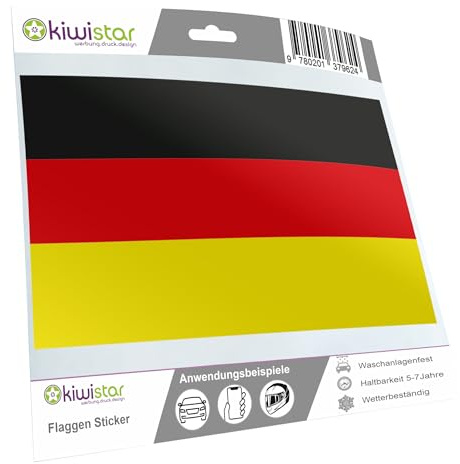 Kiwistar - Autoaufkleber Sticker Fahne Flagge Aufkleber 15cm Deutschland Flagge Länder Wappen Fahne Sticker Kennzeichen - Auto - Fahrrad - LKW