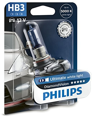 Philips Diamond Vision 5000K HB3 Auto-Scheinwerfer-Birnen (Single Pack), silber, schwarz