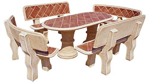 AnaParra Conjunto DE Mesa EN Piedra Oval con RESPALDOS 194cm.con Azulejos Mod.Sauce