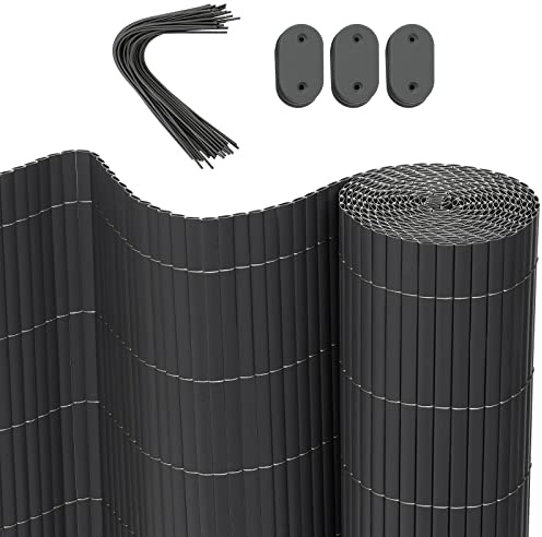 WOLTU Brise-vue occultant PVC 500x120 cm, canisse osier palissade exterieur Résistant aux UV et aux intempéries, pour jardin, terrasse, balcon, Gris