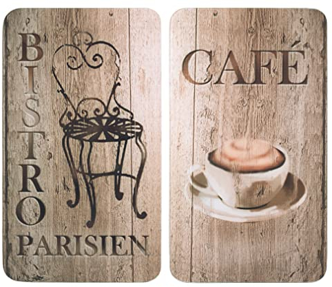 WENKO Plaque de Protection en Verre Universel Bistro Set de 2 Set de 2, pour Tous Les Types de cuisinières Marron