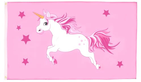 AZ FLAG Flagge Rosaes Einhorn 150x90 cm Fahne Unicorn Polyester 100D 2 Ösen | Für innen und außen dekorative Flagge doppelte Nähte und verstärkte Kanten mit Metallösen 100D Polyester