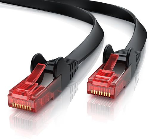 CSL - 15m Cat 6 Netzwerkkabel Flach - Gigabit Ethernet LAN - RJ45 Kabel Flachbandkabel Verlegekabel - 10 100 1000 Mbit s - Patchkabel Flachkabel - schwarz