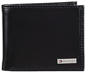 Tommy Hilfiger mens Slim Leather Passcase Wallet With Removable ID Window Black