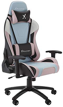 X-Rocker Agility Sport High Back eSports Gaming Chair for Adults & Teens - 3D Armrests, Head & Lumbar Cushion, Height Adjustable Recliner, Wipe-Clean Faux Leather - Blue/Pink/White