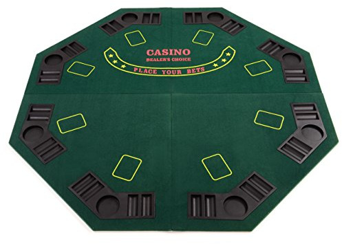 Nexos Trading Faltbare Tischauflage Casino Pokertisch Pokerauflage achteckig Holzverstärkt klappbar 120 x 120 cm Chiptray Getränkehalter inkl. Tragetasche
