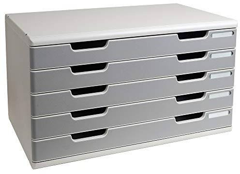Exacompta - Ref 322041D - MODULO A3 - Lådan med 5 stängda lådor för A3+ dokument - yttermått Djup 35 cm x Bredd 57,6 cm x Höjd 32 cm - färg ljusgrå/granit