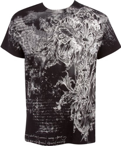 Sakkas Vignes et Fleur de Lys en Relief Argent métallique Manches Courtes Col Rond Coton T-Shirt Fashion Homme