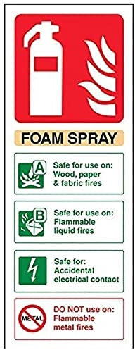vsafety 11012 AC-R señal de extintor ID de spray de espuma, apta para uso eléctrico, plástico rígido, vertical, 75 mm x 200 mm, color beige/negro/verde/rojo