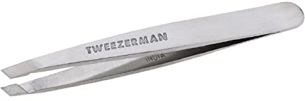 TWEEZERMAN Mini Pinzette (Handgeschliffene, schräge Spitzen, Augenbrauen zupfen, Profi Qualität, rostfreier Edelstahl), Silber