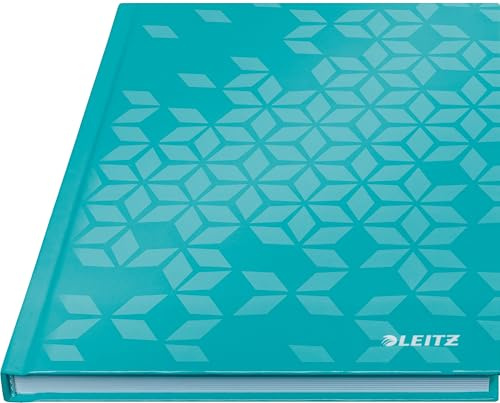 Leitz WOW Notizbuch A5 liniert, Hardcover, 160 Seiten, 80 Blatt FSC-zertifiziertes Papier 80 g/m², Hochwertiger laminierter Einband, Fadenheftung, Für Büro, Schule oder als Tagebuch, Eisblau, 46271051