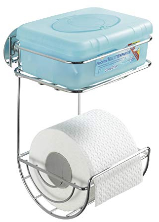 WENKO Turbo-Loc® Toilettenpapierhalter mit Ablage aus verchromtem Stahl Chrom