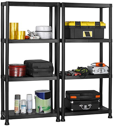 VonHaus Garage Shelving Units - 4 Tier Shelving Units for Storage - Lightweight, Compact & Easy to Build Shed Storage Units - Pack of 2 - Weatherproof Shed Solutions