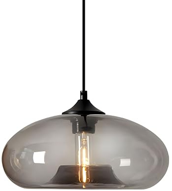 HJXDtech Einflammige Pendelleuchte mit Bunt Glas Lampenschirm, Vintage-Industriedesign, E27 Dekorative Hängelampe für Kücheninsel, Esstische, Esszimmer und Wohnzimmer(Grau)