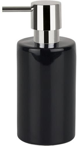 Spirella Seifenspender Tube | mit Edelstahlpumpe | Flüssigseifen-Spender | Porzellan | 300ml | Langliebig und Robust | Schwarz