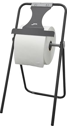 Jofel Portarrollos Industrial de Suelo Plegable (AD30010) - Dispensador de Papel para Taller, Acero de Alta Resistencia con Sierra, Soporte para Bobinas de hasta 500m, Profesional y Estable