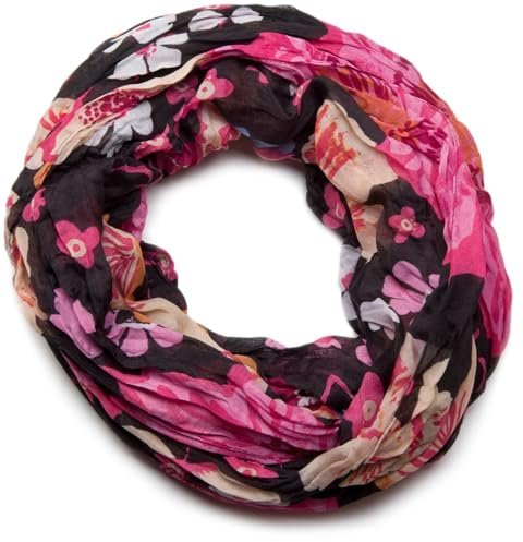 styleBREAKER Tubolare a spirale con stampa floreale colorata, leggero foulard estivo in viscosa, morbido e fluido, scialle per donna con motivo floreale di tendenza, colore:Nero-Pink