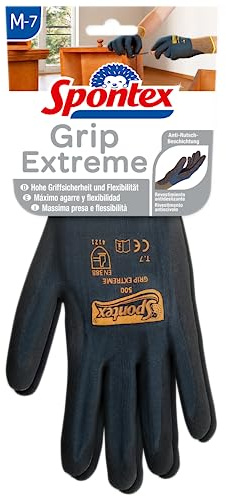 Spontex Grip Extreme Arbeitshandschuhe mit Nitrilbeschäumung, nach EN 388, leicht, flexibel, Farbe nicht frei wählbar, Größe M, 1 Paar