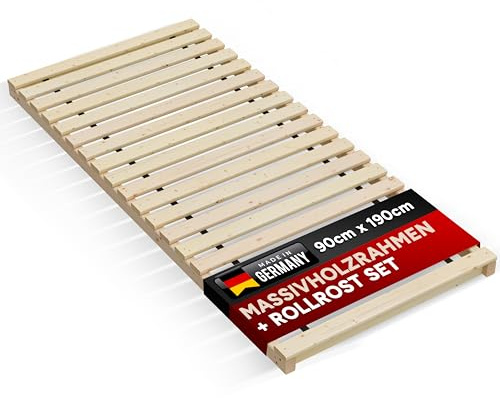 TUGA - Holztech Stabiler unbehandelter Naturholz Lattenrost bis 300Kg Flächenlast für Bettgröße 90x190cm Keine Kullen kein Durchhängen für Leicht - u. Schwergewichte