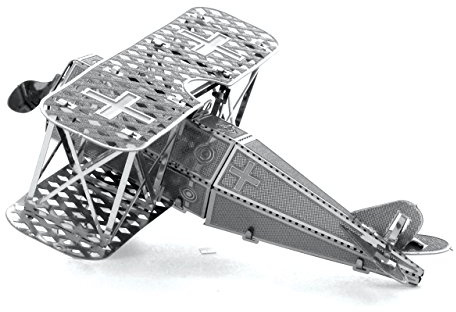 Fascinations MMS005 Metal Earth Metallbausätze - Jagdflugzeug Fokker D-VII, lasergeschnittener 3D-Konstruktionsbausatz, 3D Metall Puzzle, DIY Modellbausatz mit 1 Metallplatine, ab 14 Jahre