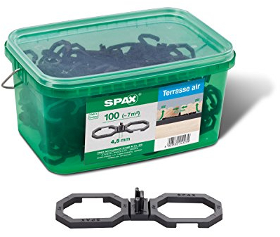 SPAX Air – Terrassendielen Abstandhalter 4,5 mm – 100 Distanzhalter in Henkelbox L für ca. 7m² Terrasse, 5009422545009