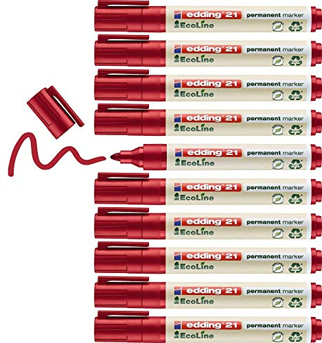 edding 21 EcoLine Permanent Marker Bullet Tip 1.5-3mm Line Red (Pack 10)